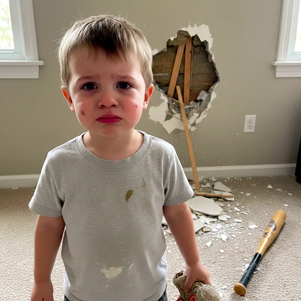 Interior drywall damage requiring professional drywall repair, with a large hole broken through the wall and debris on the floor inside a residential home.