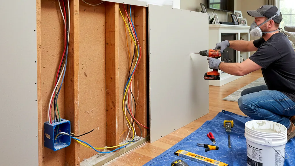 Common interior home repairs including drywall installation and wall restoration inside an Outer Banks residential property.